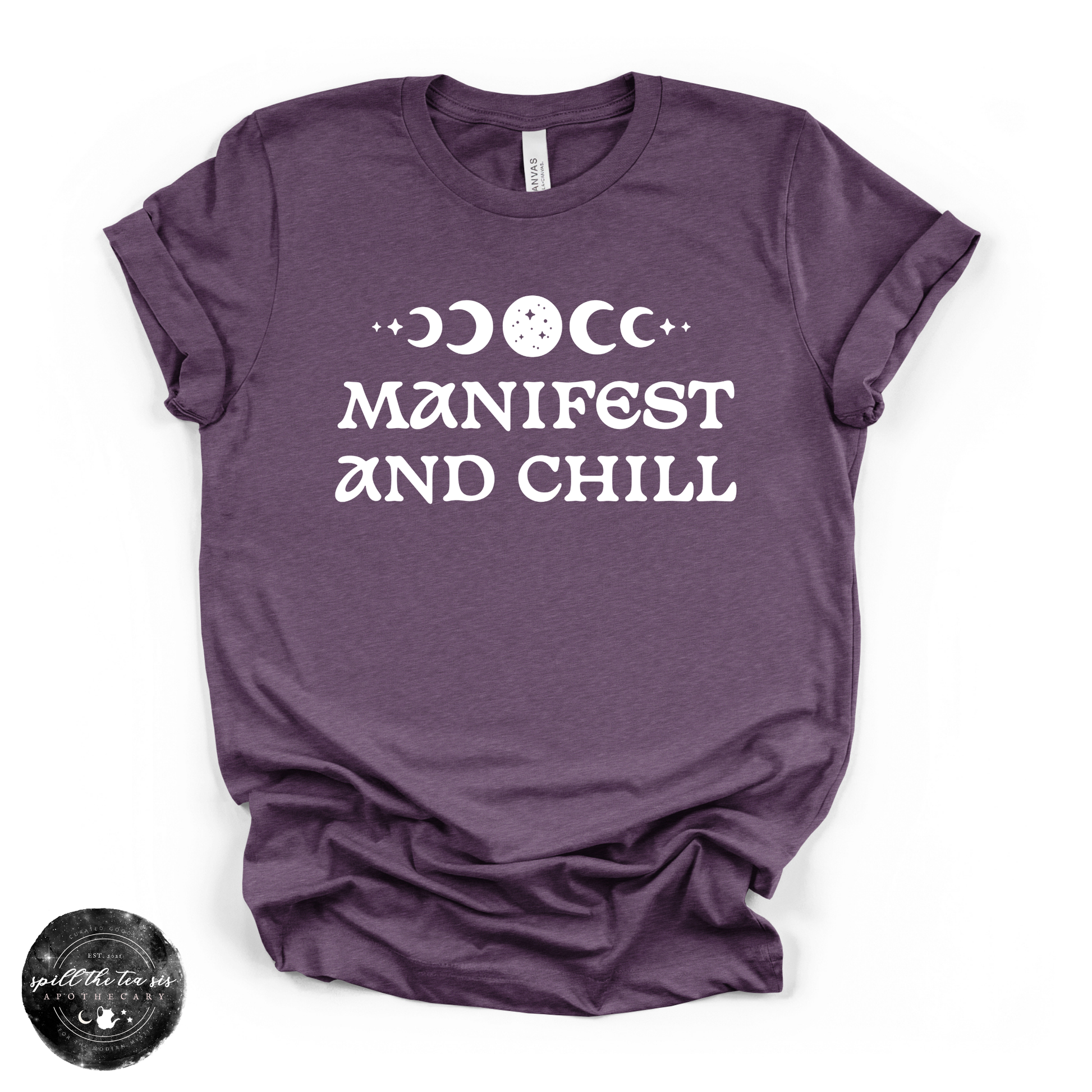 Manifest and Chill Tee | Witchy Graphic T-Shirt – Heather Team Purple