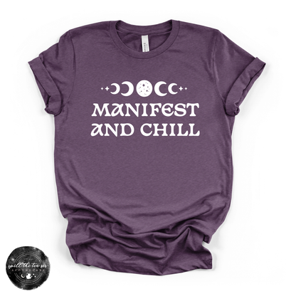 Manifest and Chill Tee | Witchy Graphic T-Shirt – Heather Team Purple