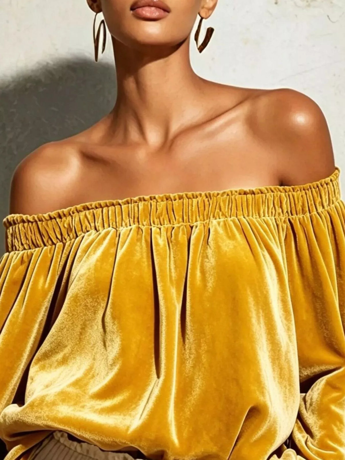 Off-Shoulder Velvet Long Sleeve Top