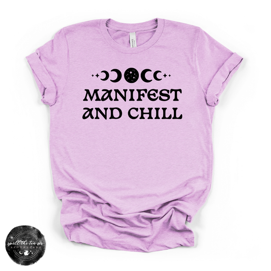 Manifest and Chill Tee (BLACK DESIGN) | Witchy Graphic T-Shirt – Heather Prism Lilac
