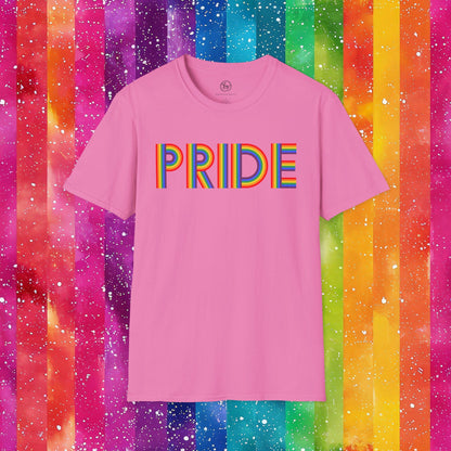 Bespattered Facade Rainbow Pride Ribbon Letters Unisex Softstyle T-Shirt