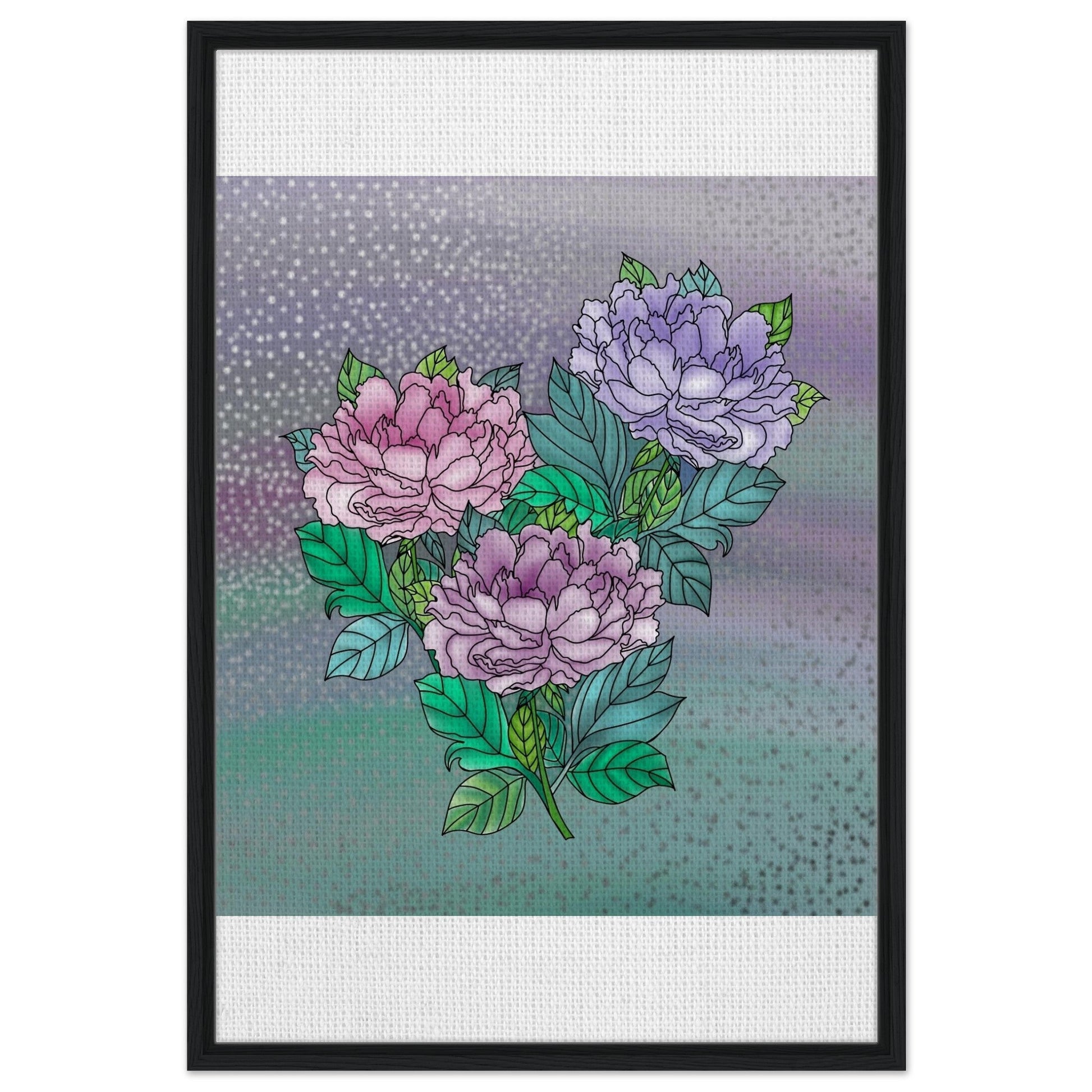 Sparkling Floral Framed Canvas – Muted Elegance for Your Space – Black frame 60x90 cm 24x36″ Canvas Fabric