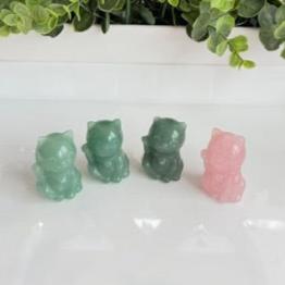 Crystal Lucky Cat Carving | Green Aventurine & Rose Quartz