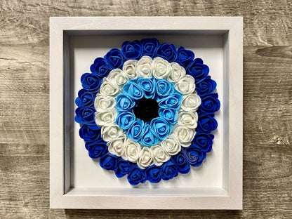9” x 9” Handmade Evil Eye Nazar Boncuk Mal De Ojo Rose Flower Shadowbox –
