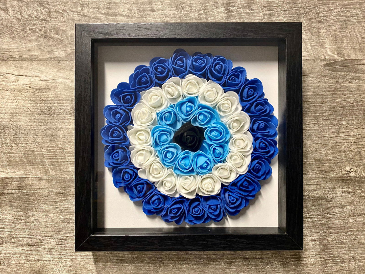 9” x 9” Handmade Evil Eye Nazar Boncuk Mal De Ojo Rose Flower Shadowbox –