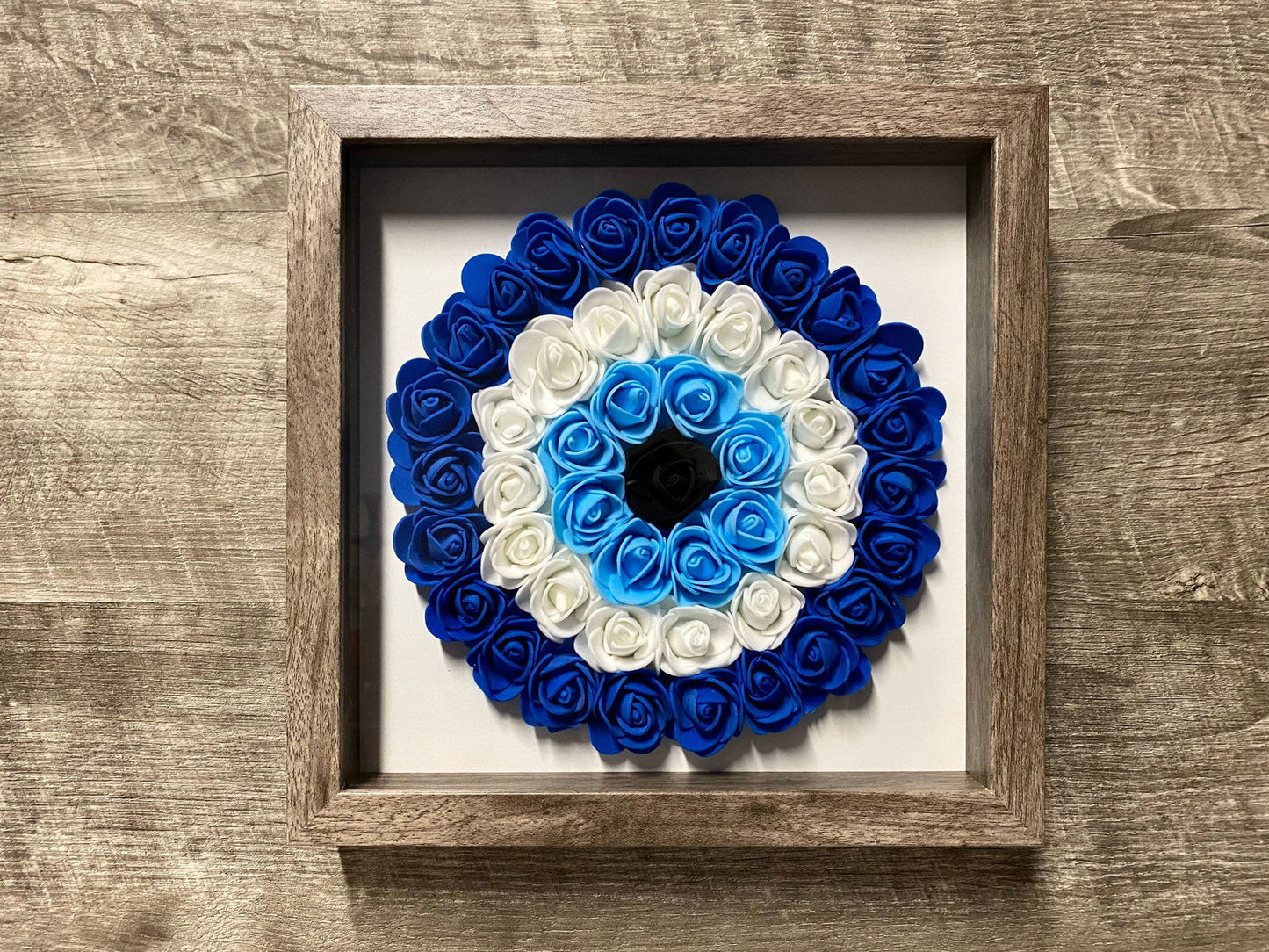9” x 9” Handmade Evil Eye Nazar Boncuk Mal De Ojo Rose Flower Shadowbox –