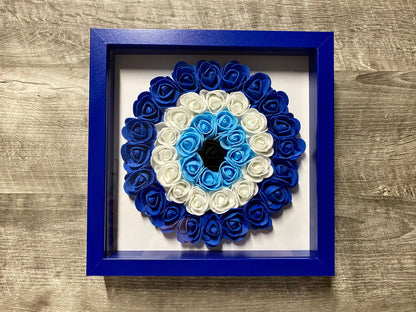 9” x 9” Handmade Evil Eye Nazar Boncuk Mal De Ojo Rose Flower Shadowbox –