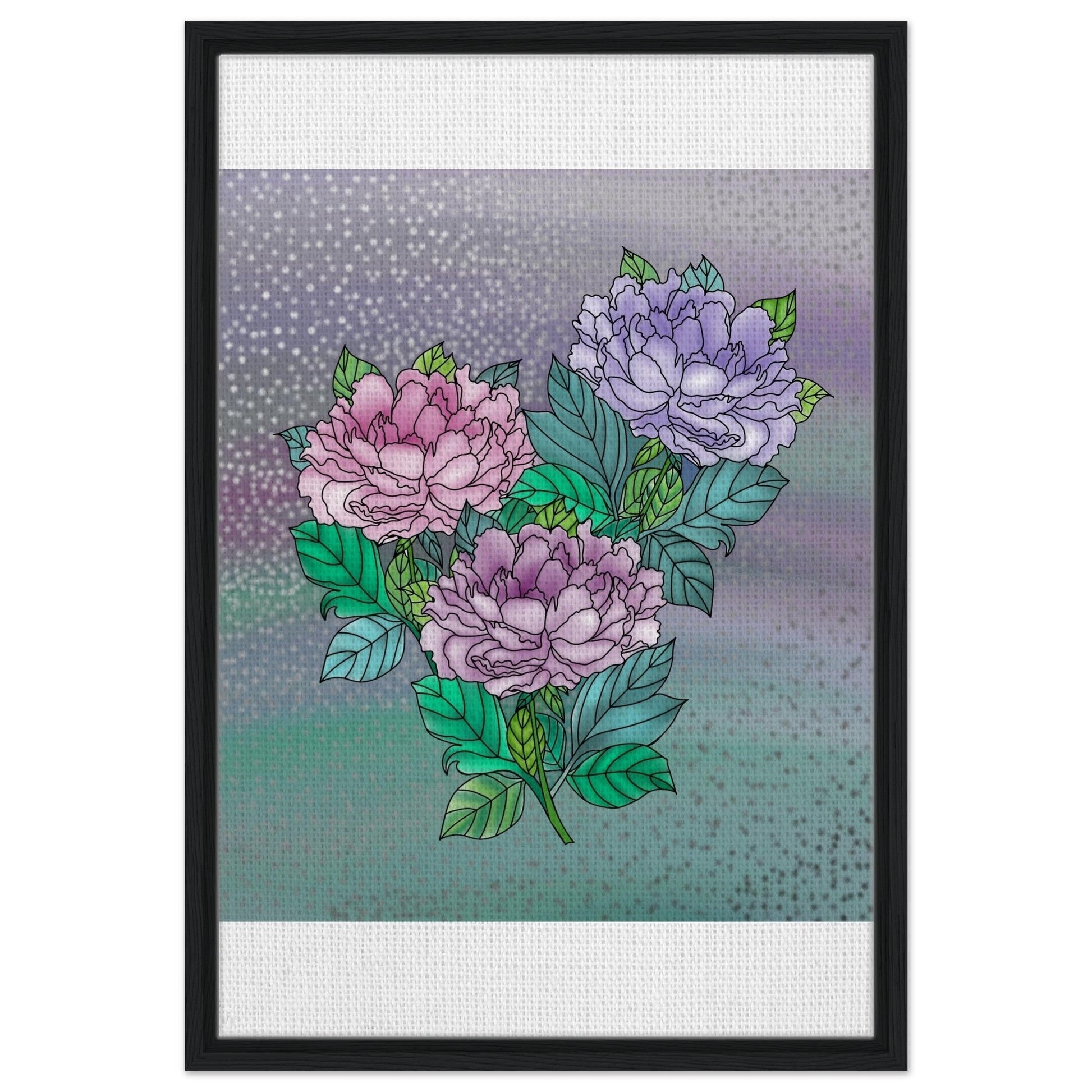 Sparkling Floral Framed Canvas – Muted Elegance for Your Space – Black frame 50x75 cm 20x30″ Canvas Fabric