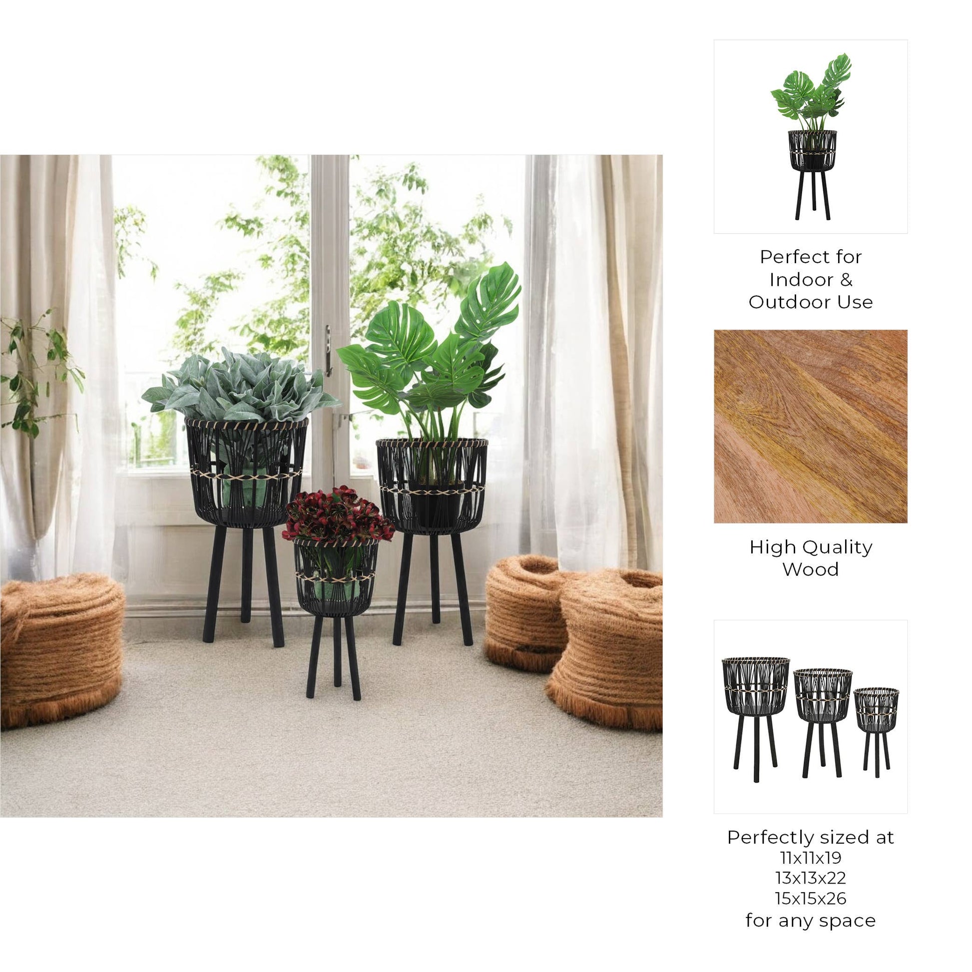 Bamboo Tripod Base Planters –