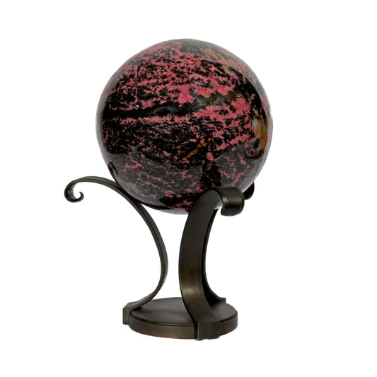 Rhodonite Sphere on Metal Stand - Spiral Bouquet Display –