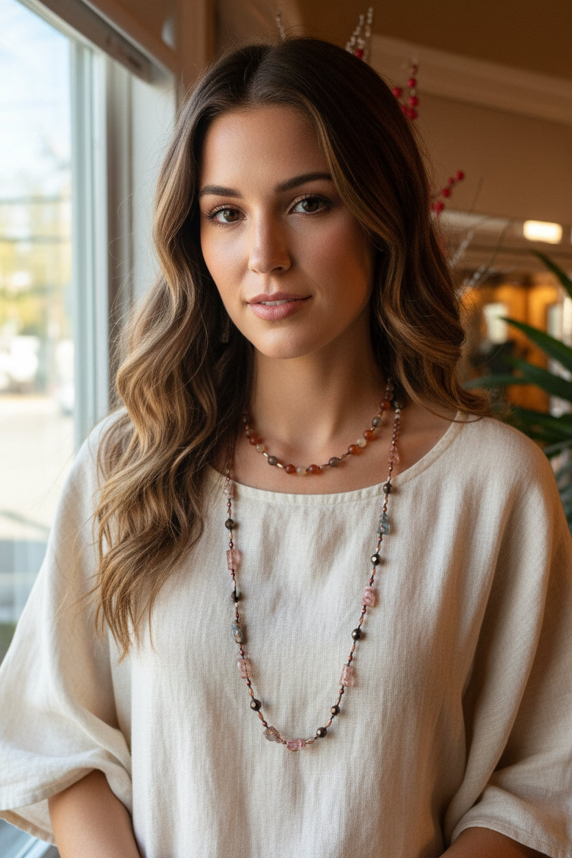 Copper Autumn Cat Long Necklace