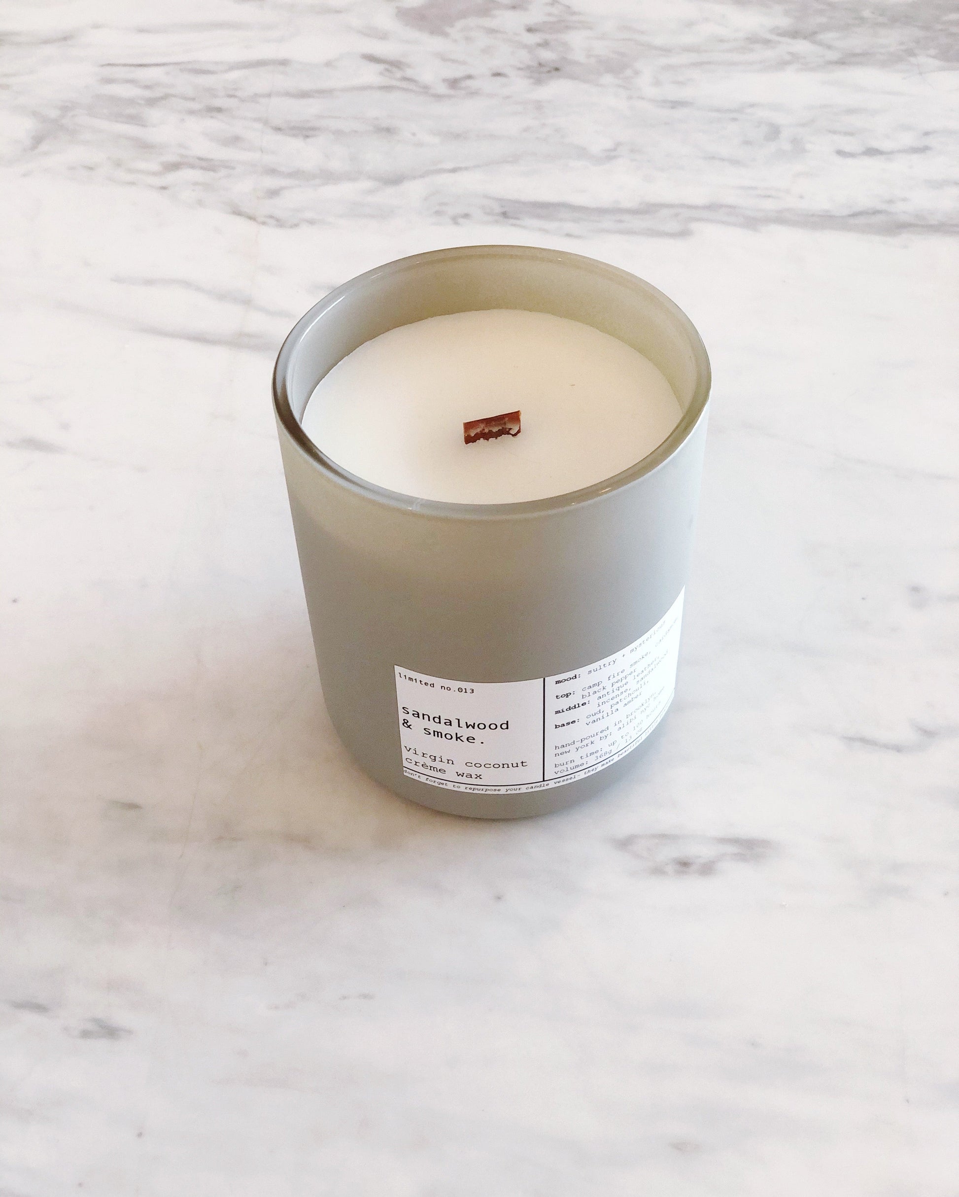 SANDALWOOD & SMOKE | VIRGIN COCONUT CRÈME WAX & WOODEN WICK CANDLE – CANDLES