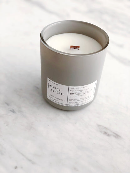 JASMINE + SANTAL | VIRGIN COCONUT CRÈME WAX & WOODEN WICK – CANDLES
