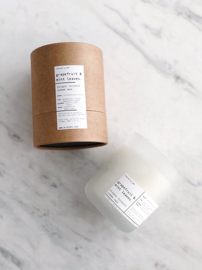 GRAPEFRUIT & MINT LEAVES | VIRGIN COCONUT CRÈME WAX & WOODEN WICK CANDLE – CANDLES