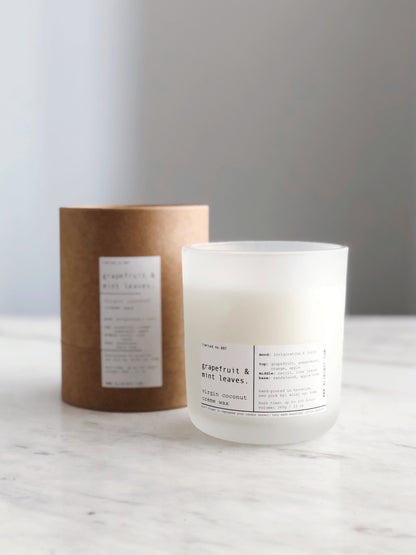 GRAPEFRUIT & MINT LEAVES | VIRGIN COCONUT CRÈME WAX & WOODEN WICK CANDLE – CANDLES