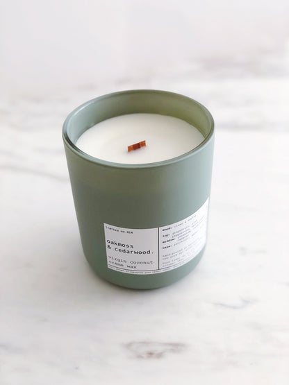 OAKMOSS & CEDARWOOD | VIRGIN COCONUT CRÈME WAX & WOODEN WICK CANDLE – CANDLES
