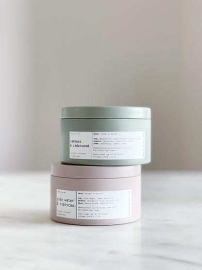 ROSE WATER & HIBISCUS | VIRGIN COCONUT CRÈME WAX & WOODEN WICK TRAVEL CANDLE