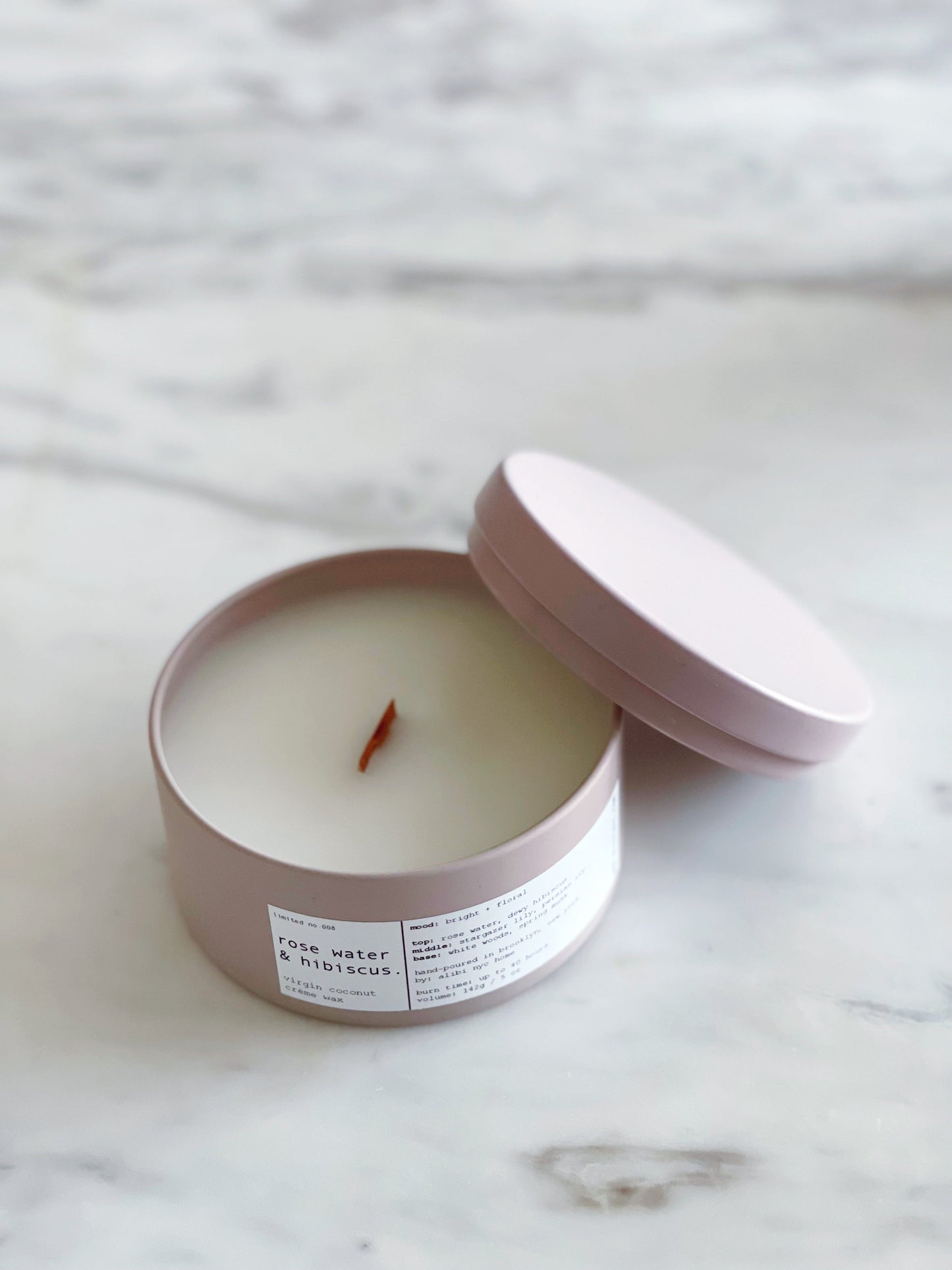 ROSE WATER & HIBISCUS | VIRGIN COCONUT CRÈME WAX & WOODEN WICK TRAVEL CANDLE