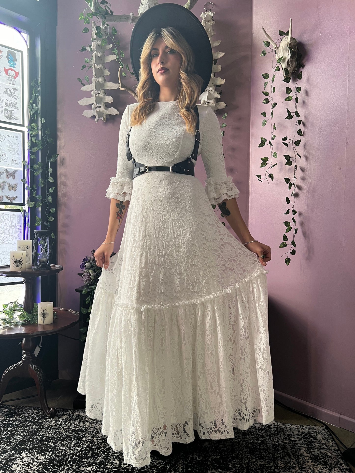 Ivory Floral Lace Maxi Dress