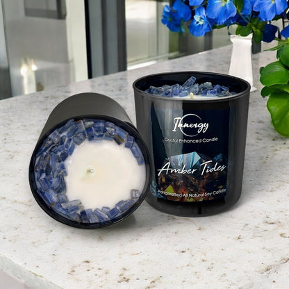 Amber Tides Crystal Candle with Kyanite | Coconut-Soy Wax Candle, 9oz – Crystal Candle
