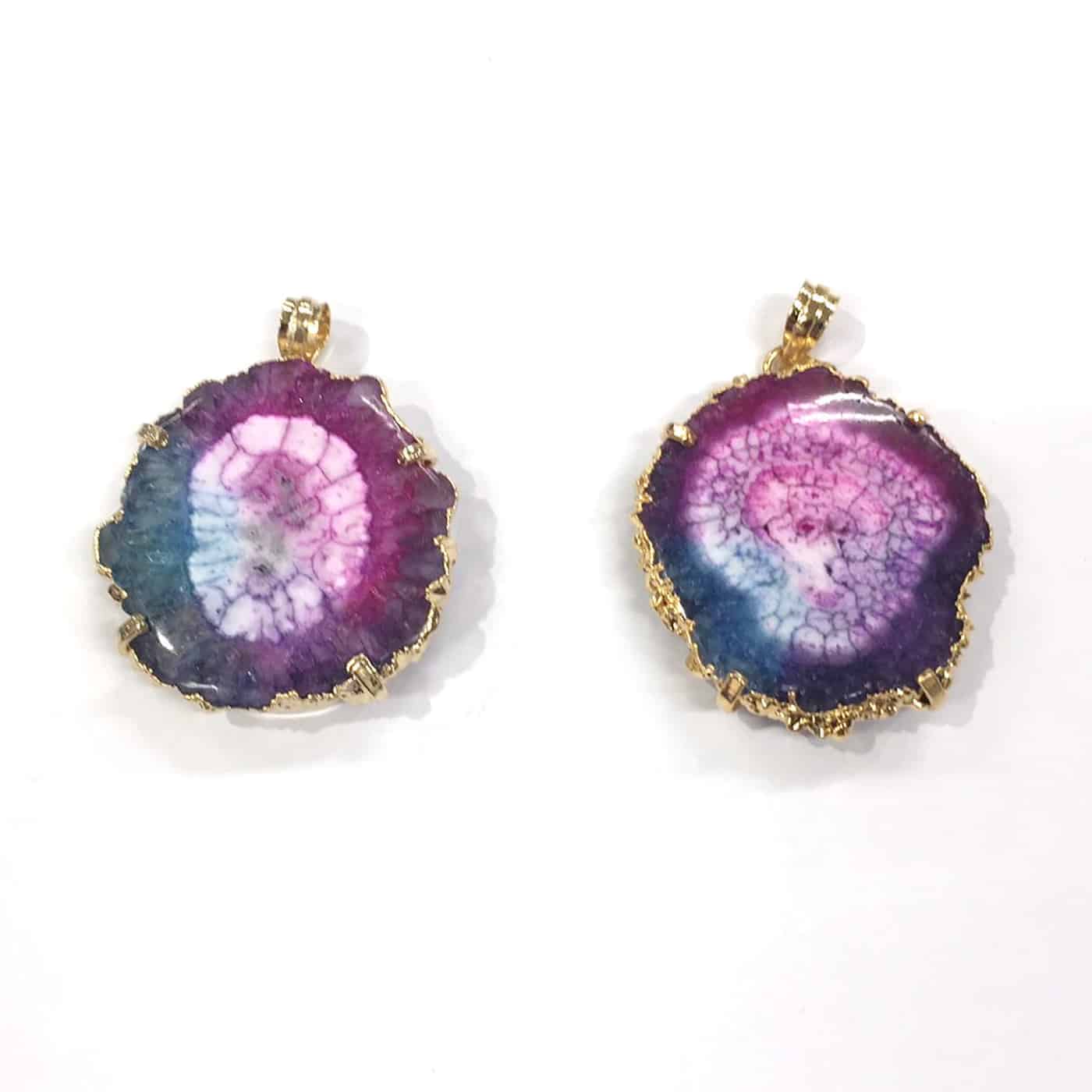 Starborn Creations Gold Plate Raspberry Nebula Quartz Slice Pendant