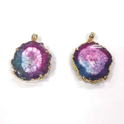 Starborn Creations Gold Plate Raspberry Nebula Quartz Slice Pendant