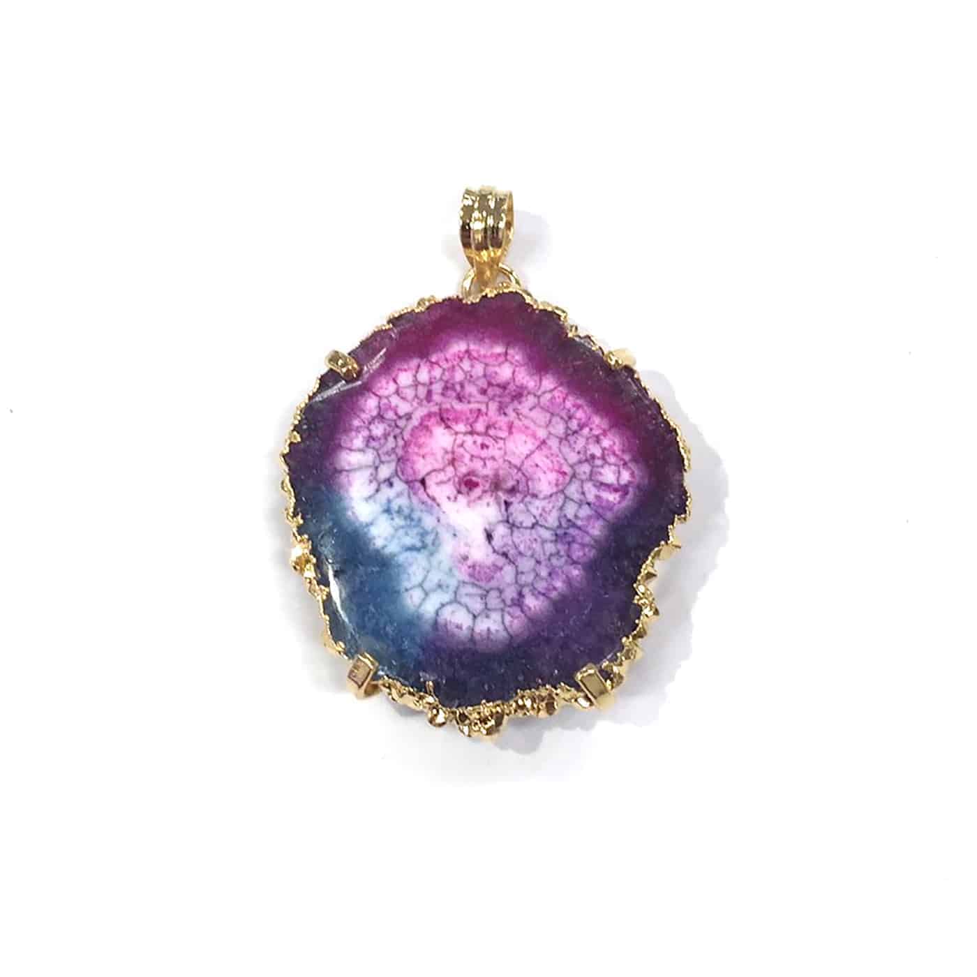 Starborn Creations Gold Plate Raspberry Nebula Quartz Slice Pendant