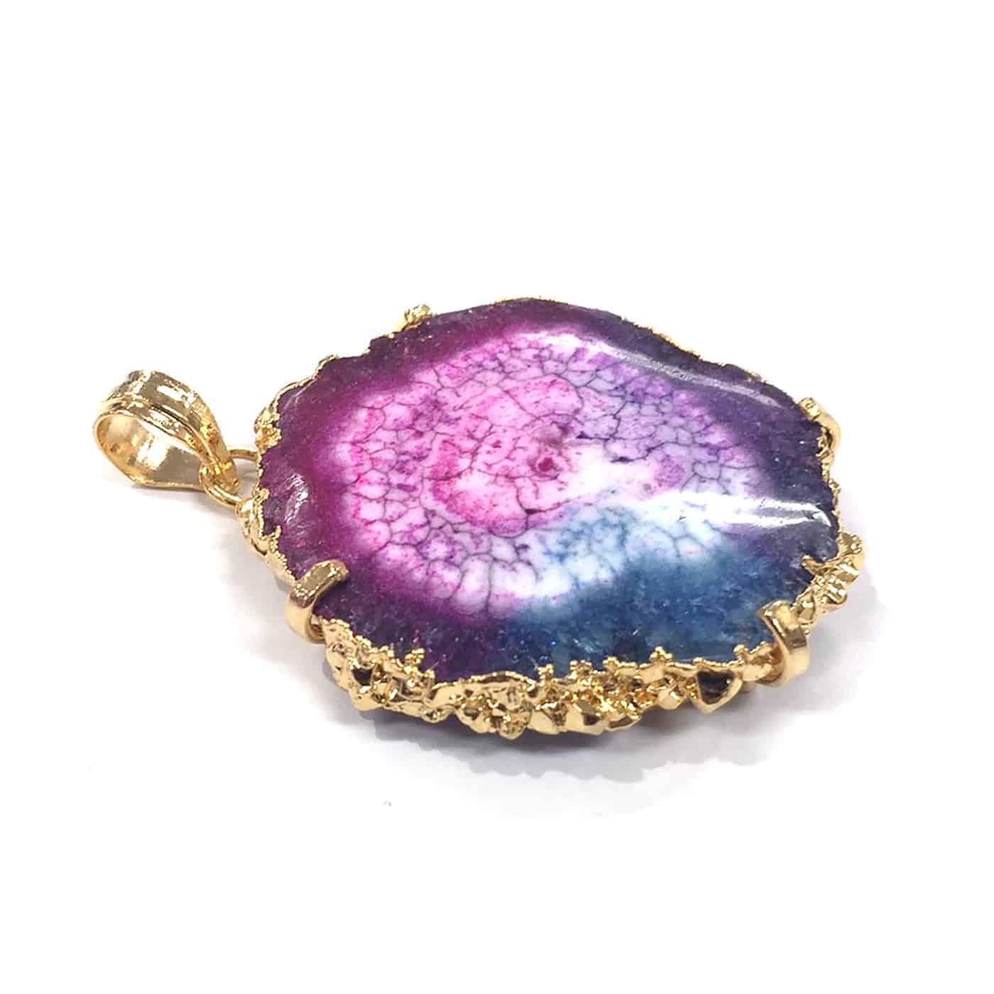 Starborn Creations Gold Plate Raspberry Nebula Quartz Slice Pendant