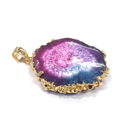 Starborn Creations Gold Plate Raspberry Nebula Quartz Slice Pendant
