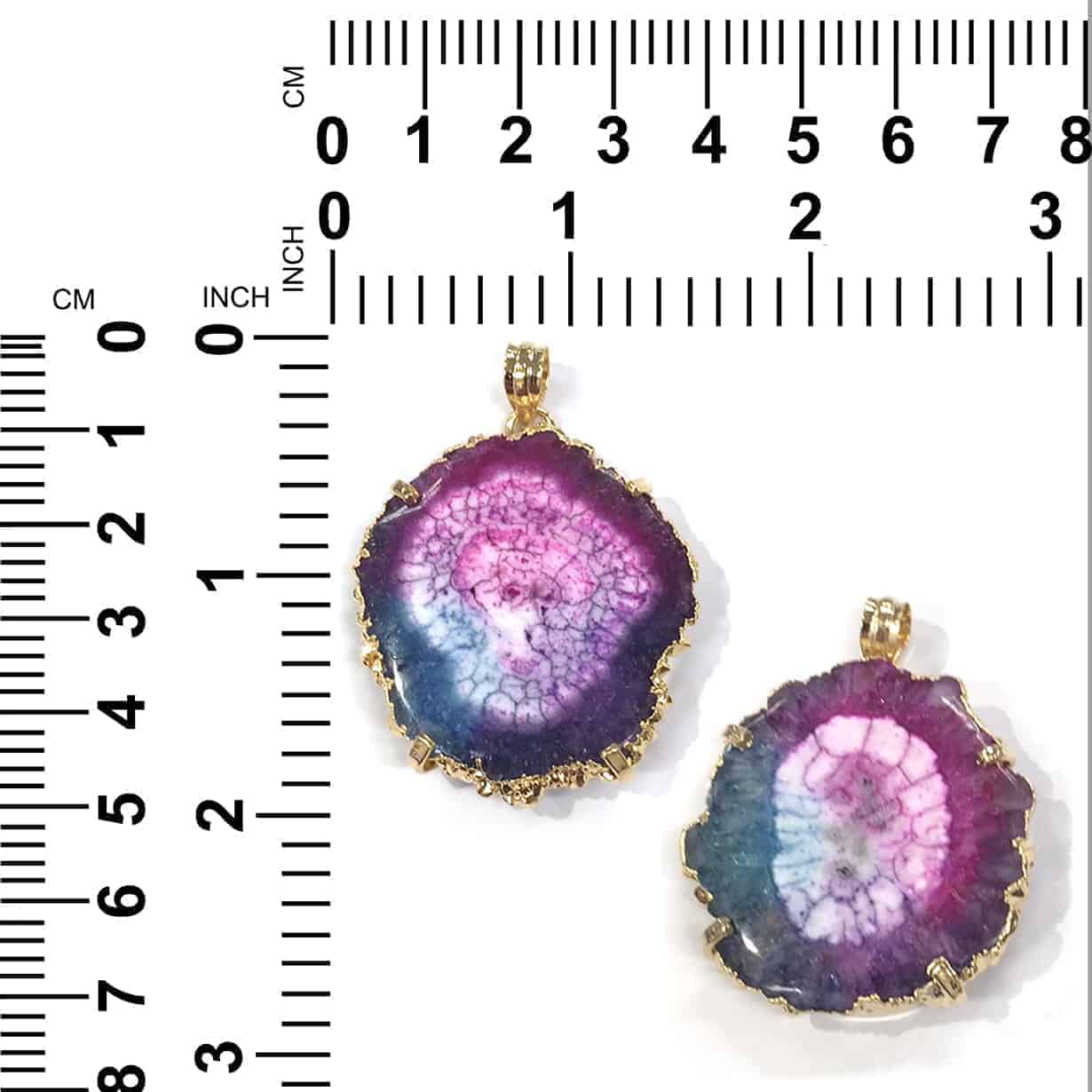 Starborn Creations Gold Plate Raspberry Nebula Quartz Slice Pendant