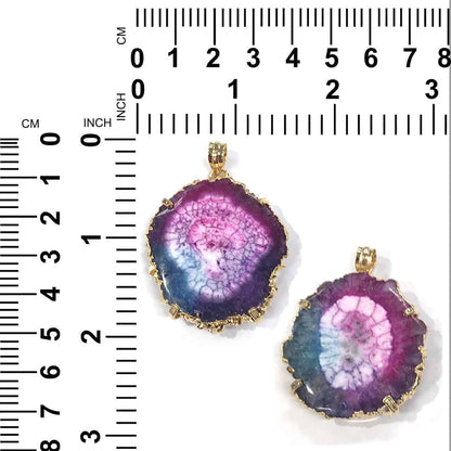 Starborn Creations Gold Plate Raspberry Nebula Quartz Slice Pendant