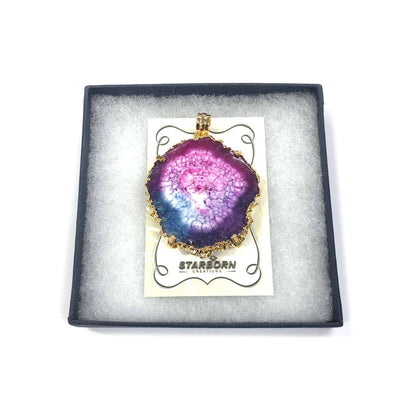 Starborn Creations Gold Plate Raspberry Nebula Quartz Slice Pendant