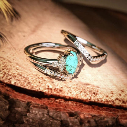 Ocean's Embrace Ring – Sterling Silver, Turquoise & Zircon –
