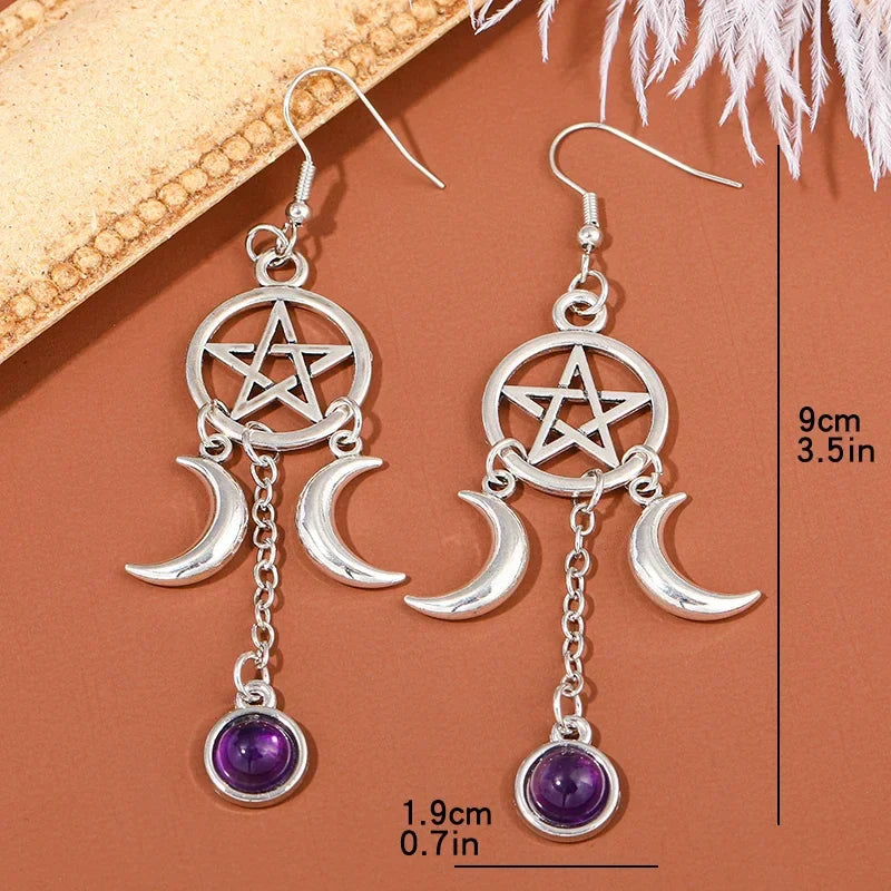Pentacle Moon Crystal Earrings