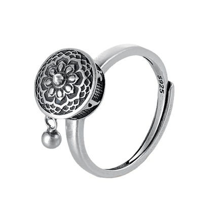 Instant Calm Sterling Silver Spinner Ring | Adjustable Lotus Prayer Wheel
