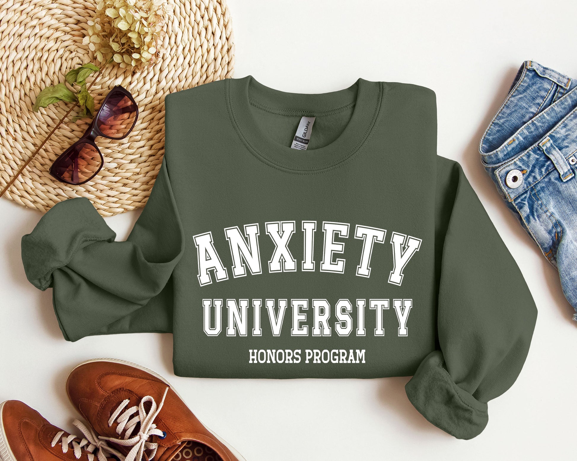 Anxiety University - Sweatshirt – Military Green Sweatshirt
