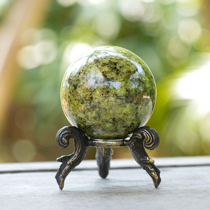Starborn Arizona Peridot Sphere with Brass Decorative Display Stand – RP - Regular Price