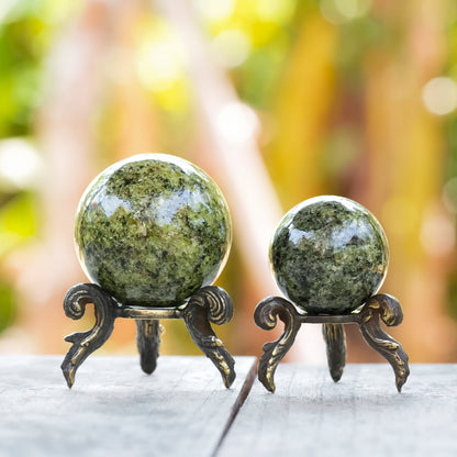 Starborn Arizona Peridot Sphere with Brass Decorative Display Stand – RP - Regular Price