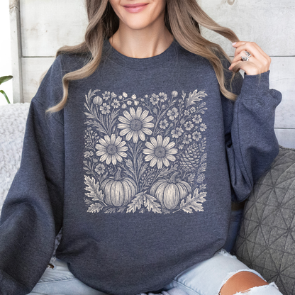 Autumn Wildflowers Minimalist Gorgeous Fall Pumpkin Botanical Cozy Autumnal Sweatshirt