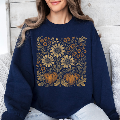 Autumn Wildflowers Minimalist Gorgeous Fall Pumpkin Botanical Cozy Autumnal Sweatshirt
