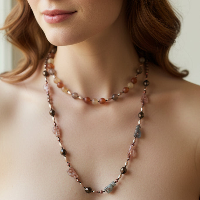Copper Autumn Cat Long Necklace