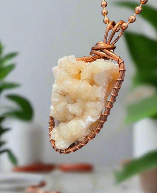 *Rare*Chalcedony Copper Wire Wrapped Necklace W/Ball Chain
