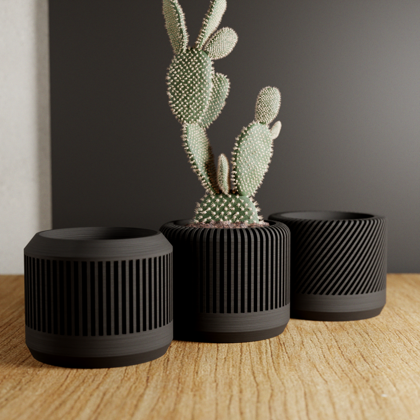 BAMBOO Planter Set | Modern Minimalist Plant Pot with Saucer – Midnight Black Planter