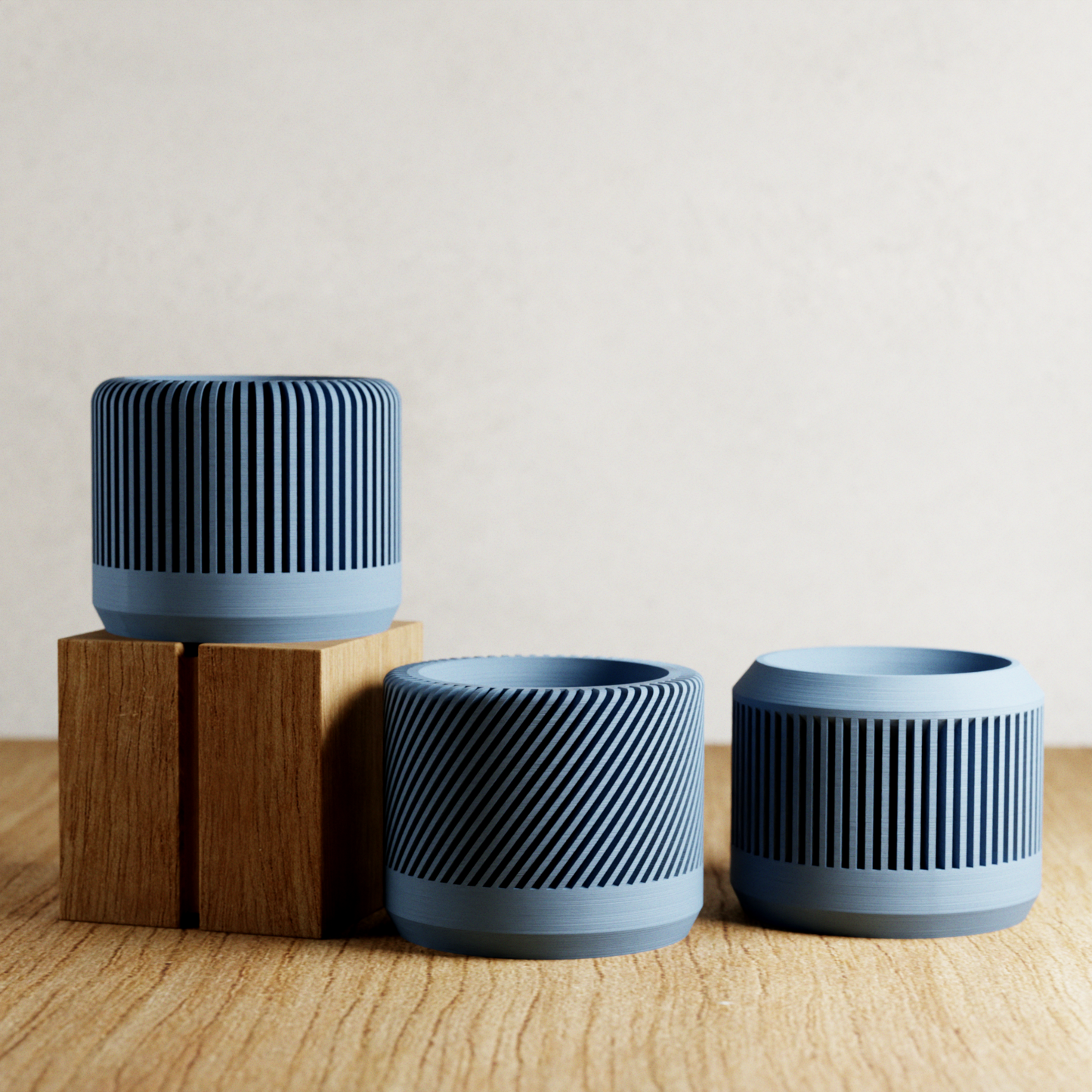 BAMBOO Planter Set | Modern Minimalist Plant Pot with Saucer – Muted Blue Planter
