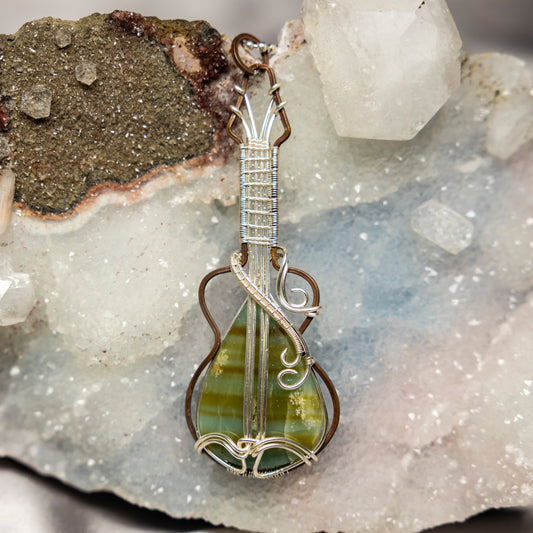 Banded Calcite "Guitar" Wire Wrap Crystal Pendant
