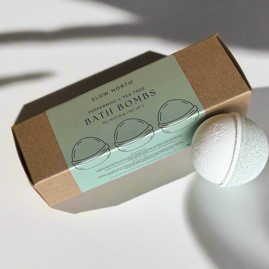Natural Bath Bomb Set – Peppermint + Tea Tree (Set of 3)