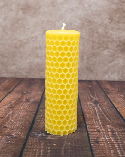 Bee cell pillar candle - 100% Pure Beeswax – Natural Yellow