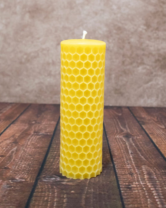 Bee cell pillar candle - 100% Pure Beeswax – Natural Yellow
