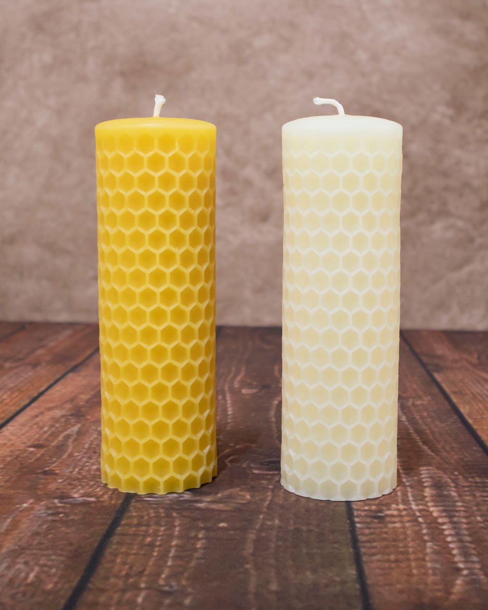 Bee cell pillar candle - 100% Pure Beeswax –