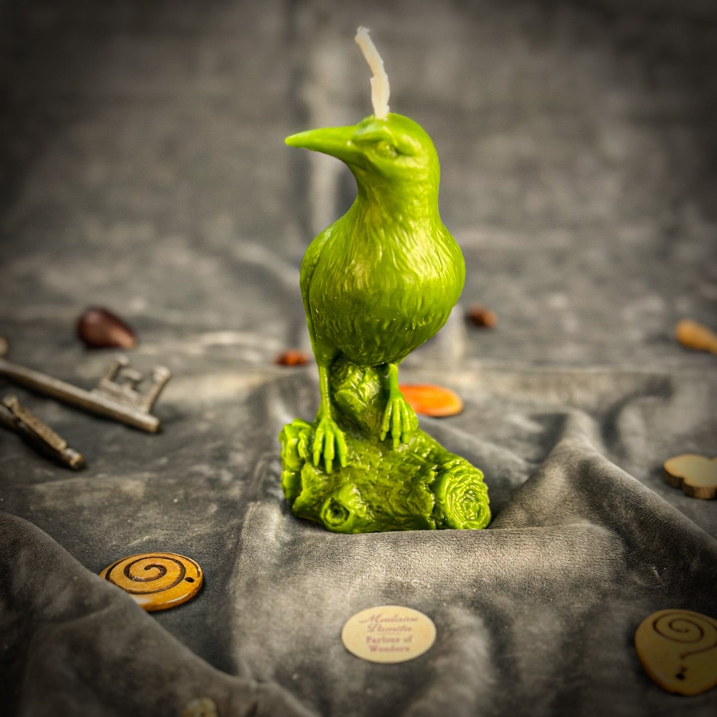 Raven Spell Candle Kit - Beeswax Ritual Candle for Wisdom & Spirit Communication – Green (Prosperity) Candle Spell Kit